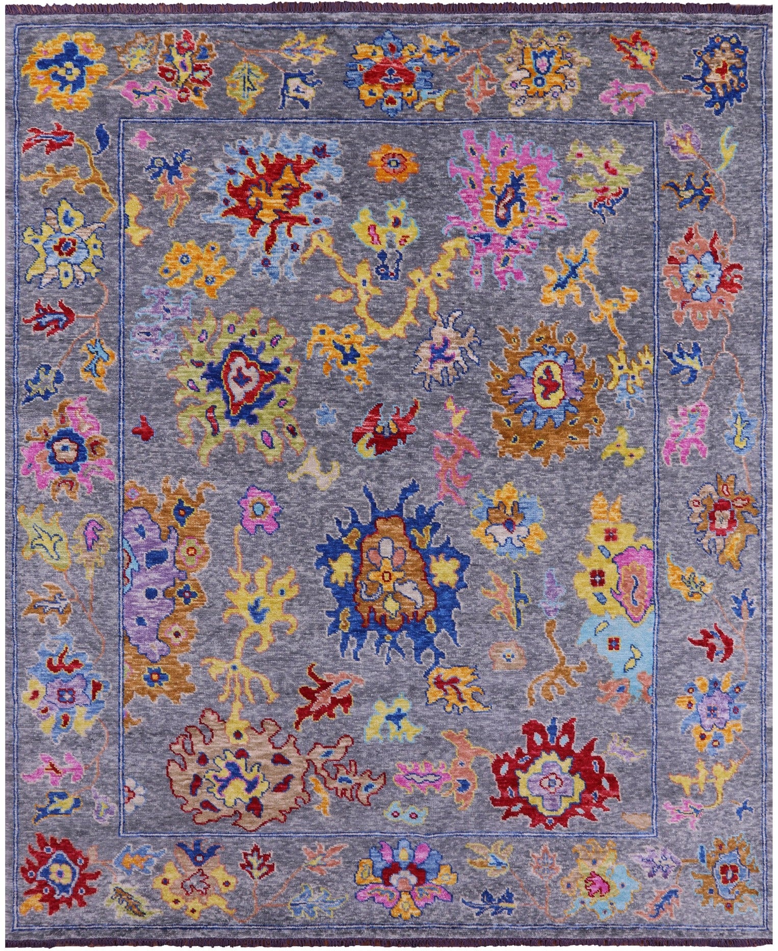 Grey Turkish Oushak Hand Knotted Wool Rug - 7' 11" X 9' 8" - Golden Nile