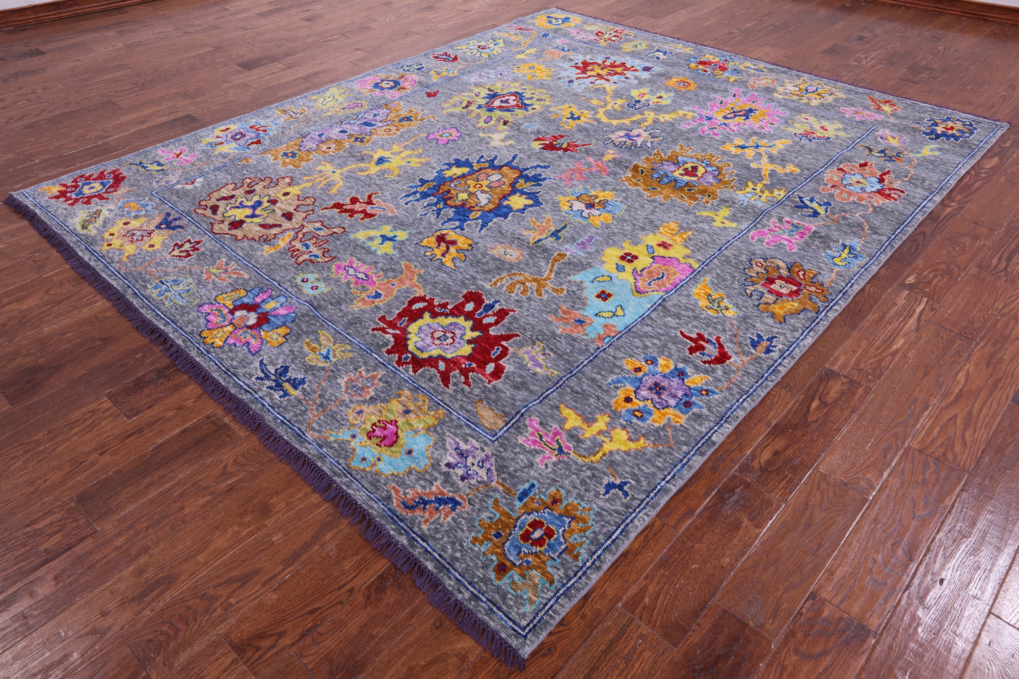Grey Turkish Oushak Hand Knotted Wool Rug - 7' 11" X 9' 8" - Golden Nile