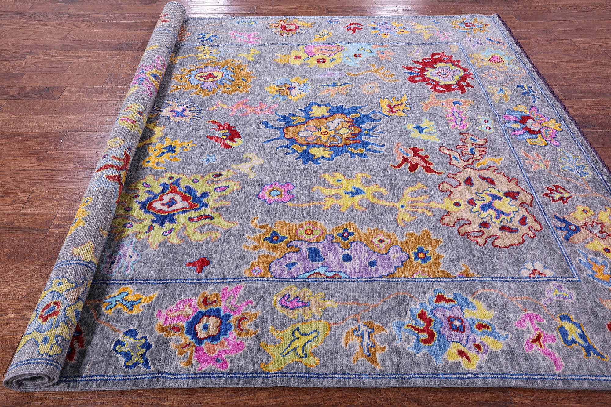Grey Turkish Oushak Hand Knotted Wool Rug - 7' 11" X 9' 8" - Golden Nile