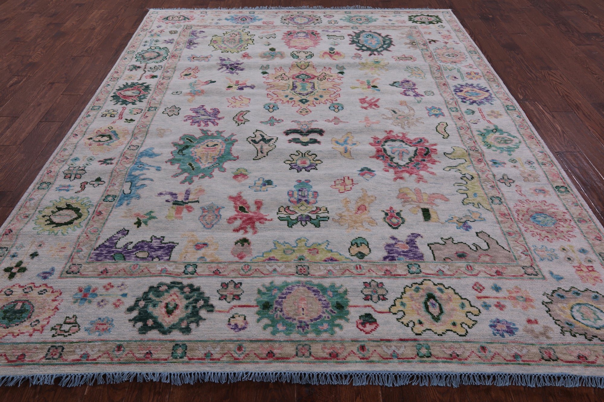 Light Blue Turkish Oushak Hand Knotted Wool Rug - 8' 0" X 9' 11" - Golden Nile