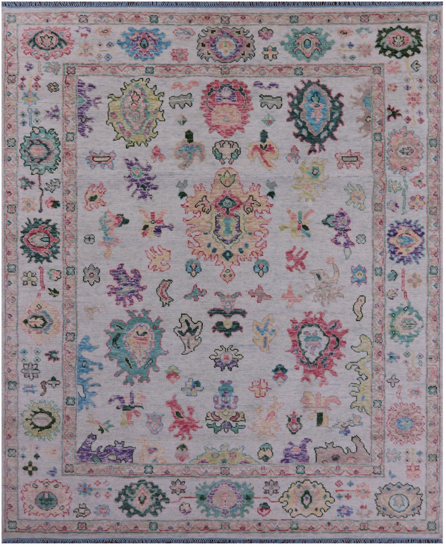 Light Blue Turkish Oushak Hand Knotted Wool Rug - 8' 0" X 9' 11" - Golden Nile