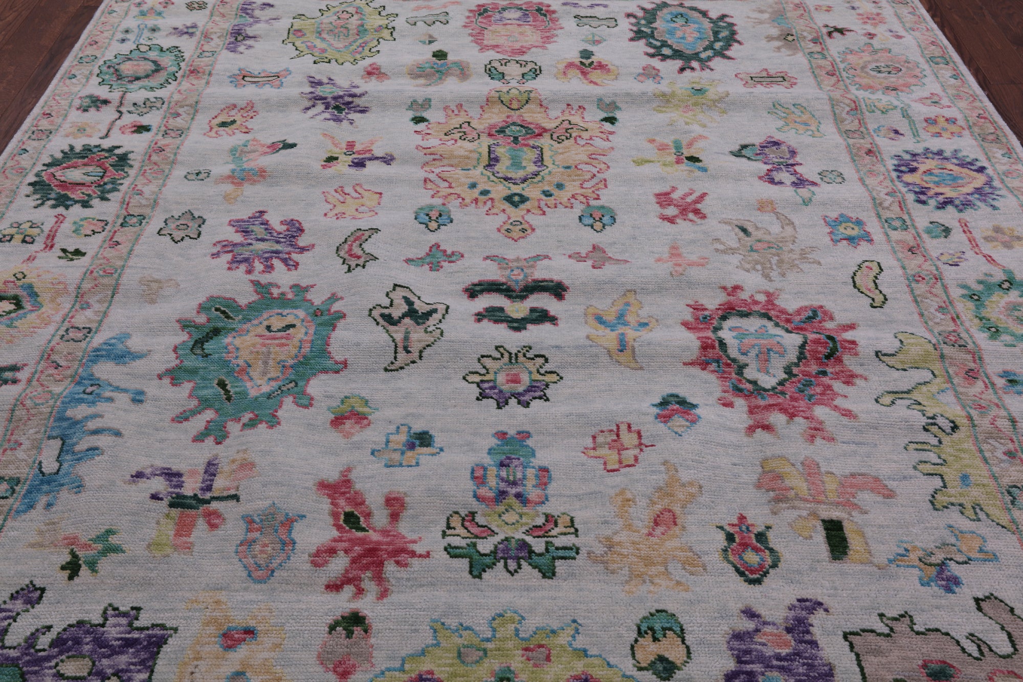 Light Blue Turkish Oushak Hand Knotted Wool Rug - 8' 0" X 9' 11" - Golden Nile