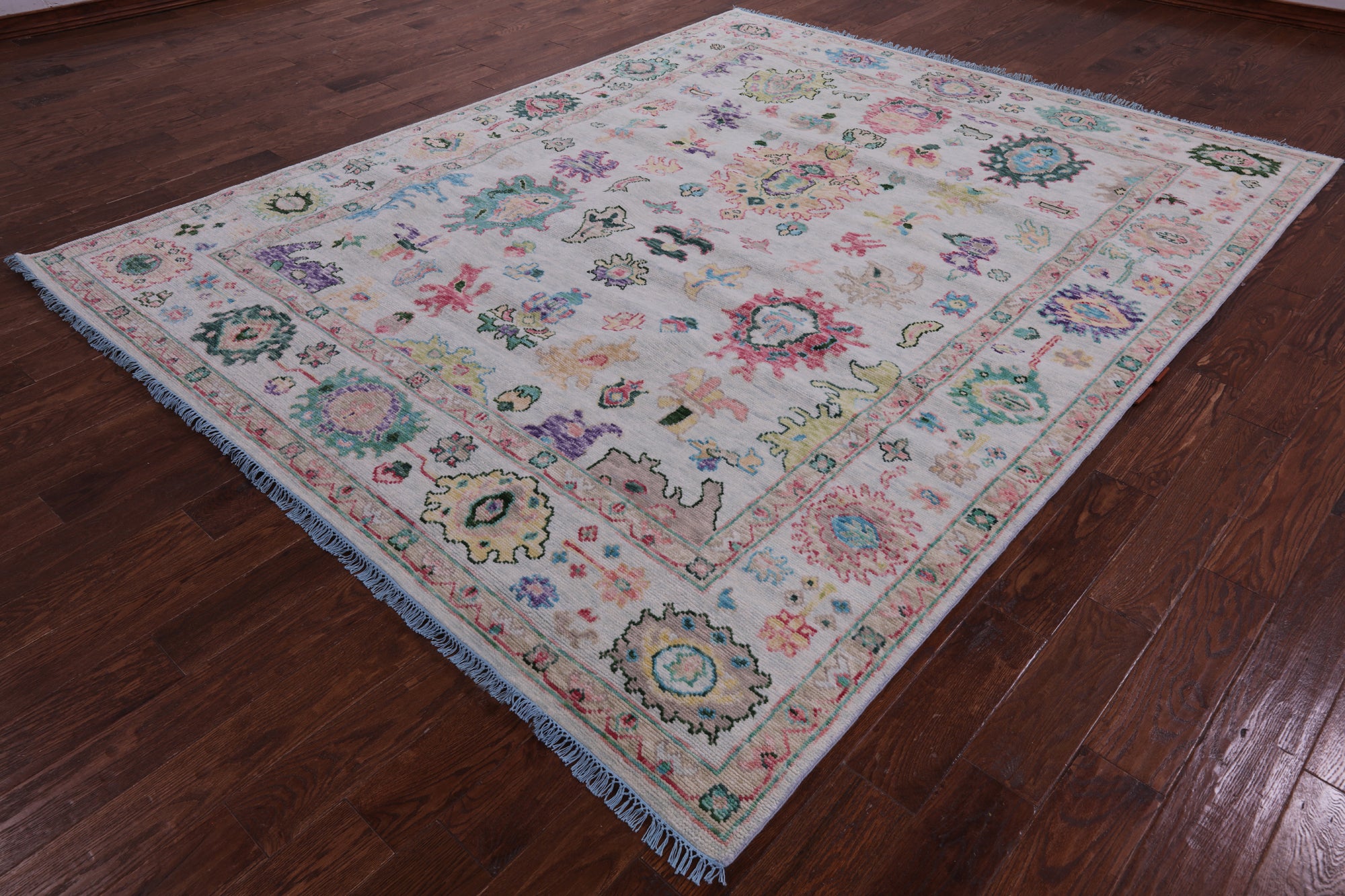 Light Blue Turkish Oushak Hand Knotted Wool Rug - 8' 0" X 9' 11" - Golden Nile