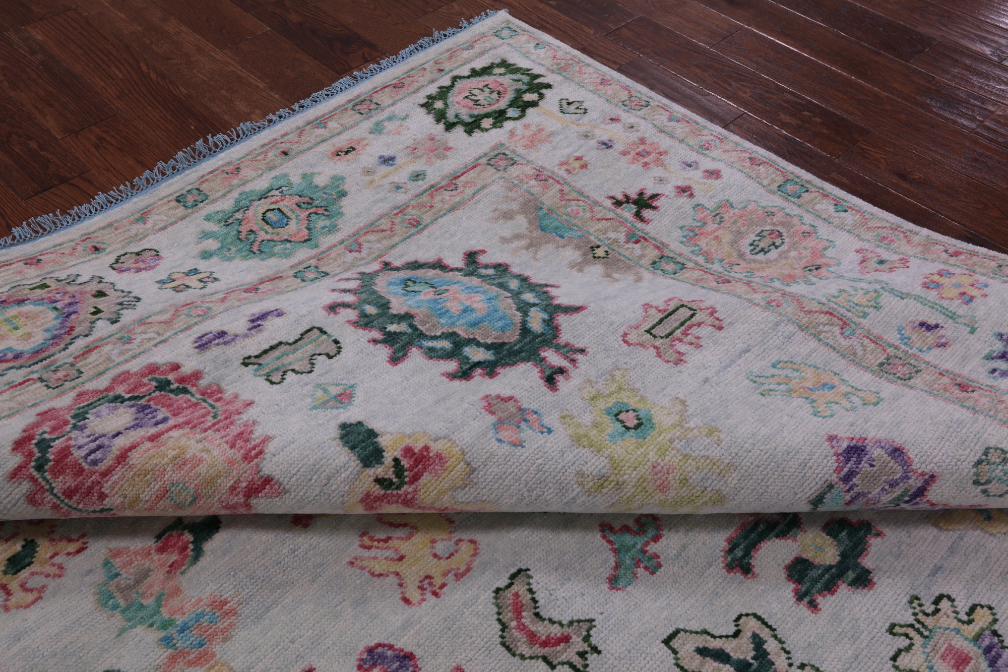Light Blue Turkish Oushak Hand Knotted Wool Rug - 8' 0" X 9' 11" - Golden Nile