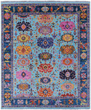 Blue Turkish Oushak Handmade Wool Rug - 8' 2" X 9' 6" - Golden Nile