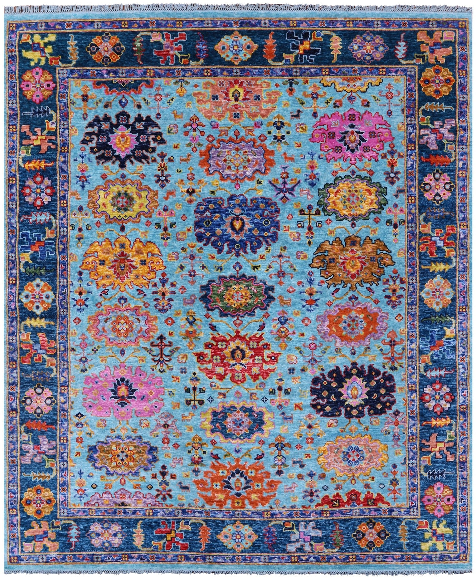 Blue Turkish Oushak Handmade Wool Rug - 8' 2" X 9' 6" - Golden Nile