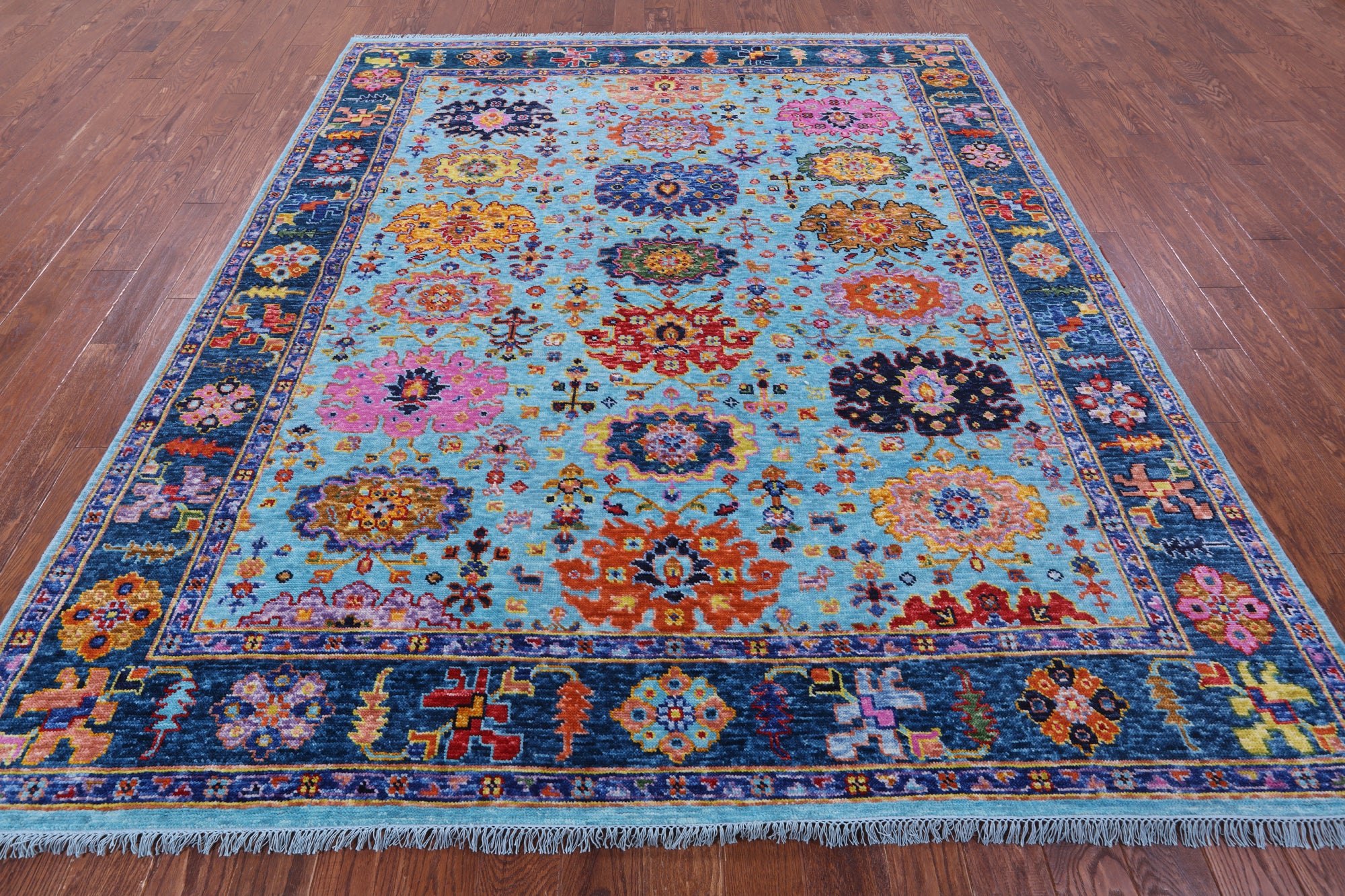 Blue Turkish Oushak Handmade Wool Rug - 8' 2" X 9' 6" - Golden Nile