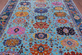 Blue Turkish Oushak Handmade Wool Rug - 8' 2" X 9' 6" - Golden Nile