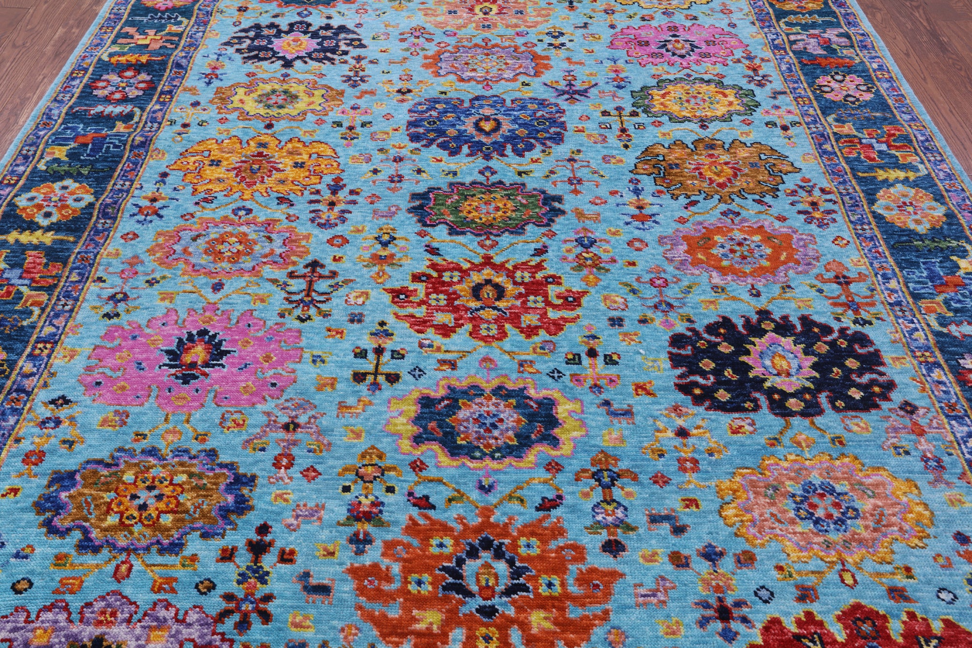 Blue Turkish Oushak Handmade Wool Rug - 8' 2" X 9' 6" - Golden Nile