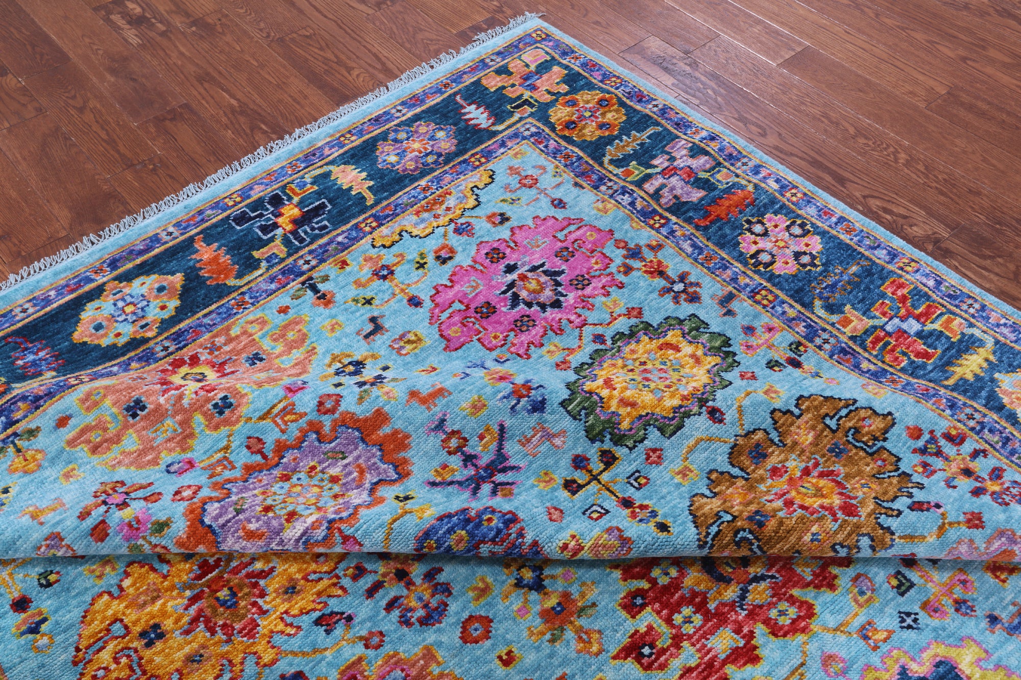 Blue Turkish Oushak Handmade Wool Rug - 8' 2" X 9' 6" - Golden Nile