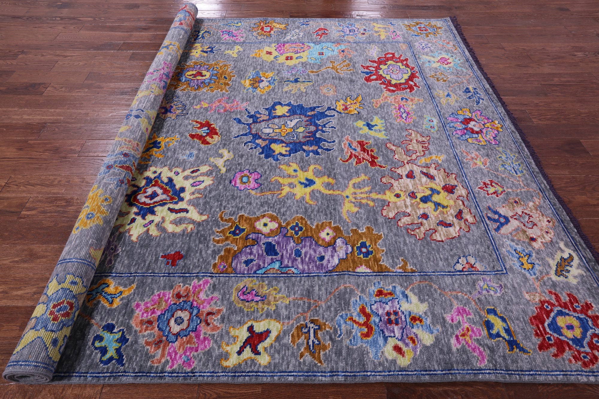 Grey Turkish Oushak Hand Knotted Wool Rug - 8' 3" X 9' 7" - Golden Nile
