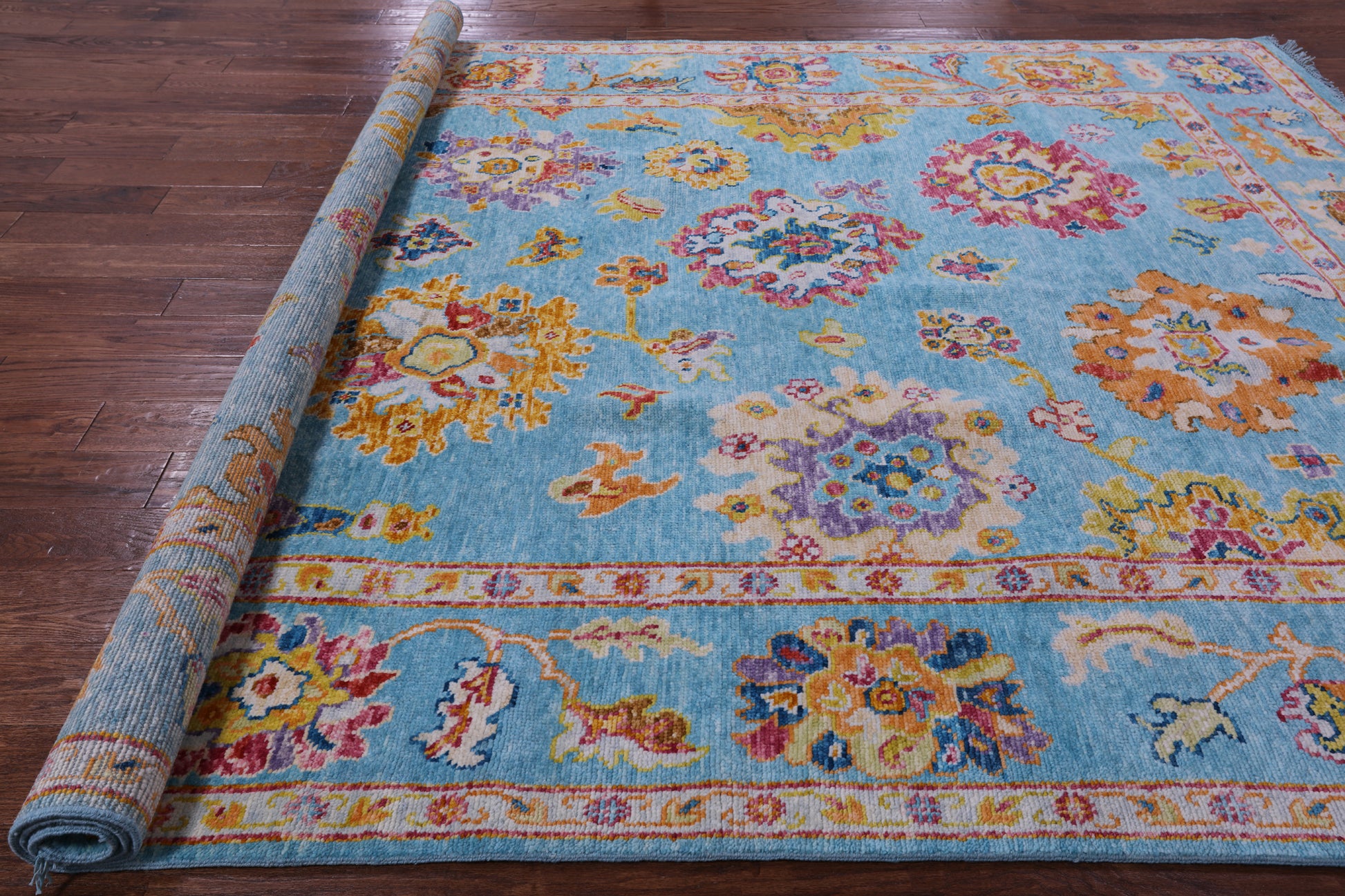 Blue Turkish Oushak Hand Knotted Wool Rug - 8' 1" X 9' 10" - Golden Nile