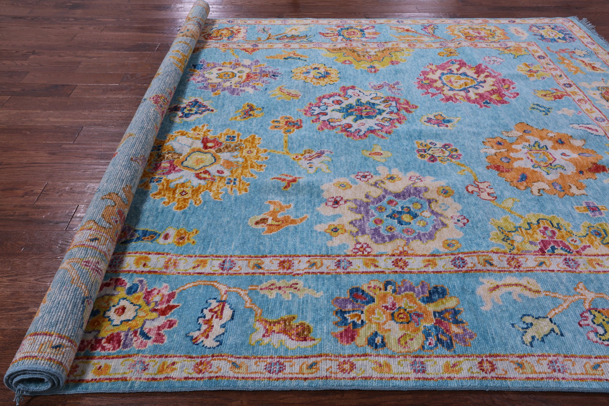 Blue Turkish Oushak Hand Knotted Wool Rug - 8' 1" X 9' 10" - Golden Nile