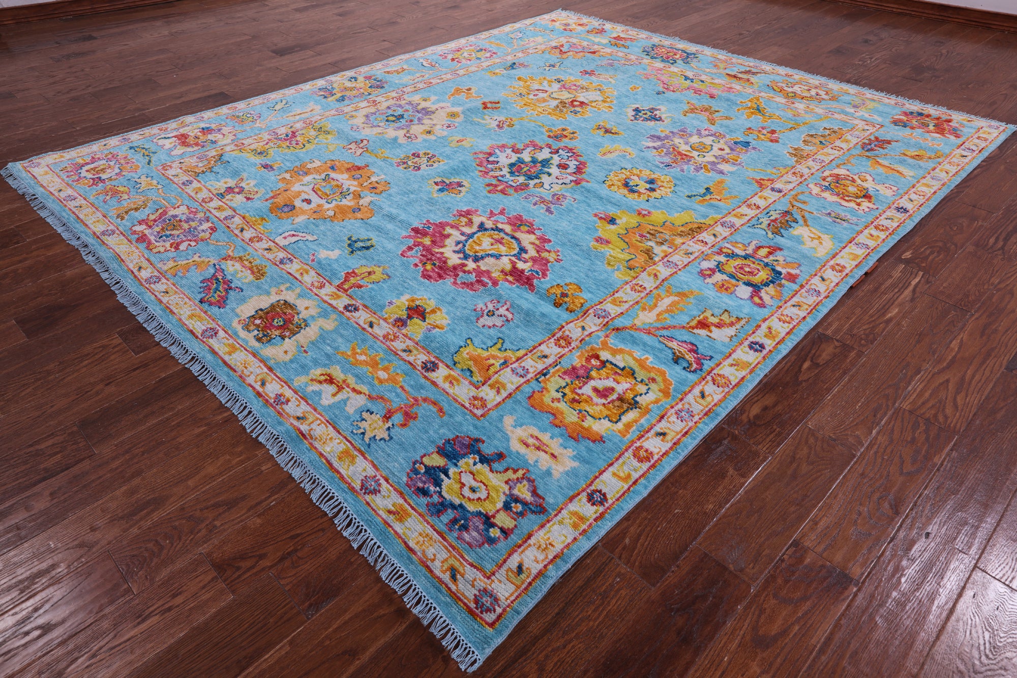 Blue Turkish Oushak Hand Knotted Wool Rug - 8' 1" X 9' 10" - Golden Nile