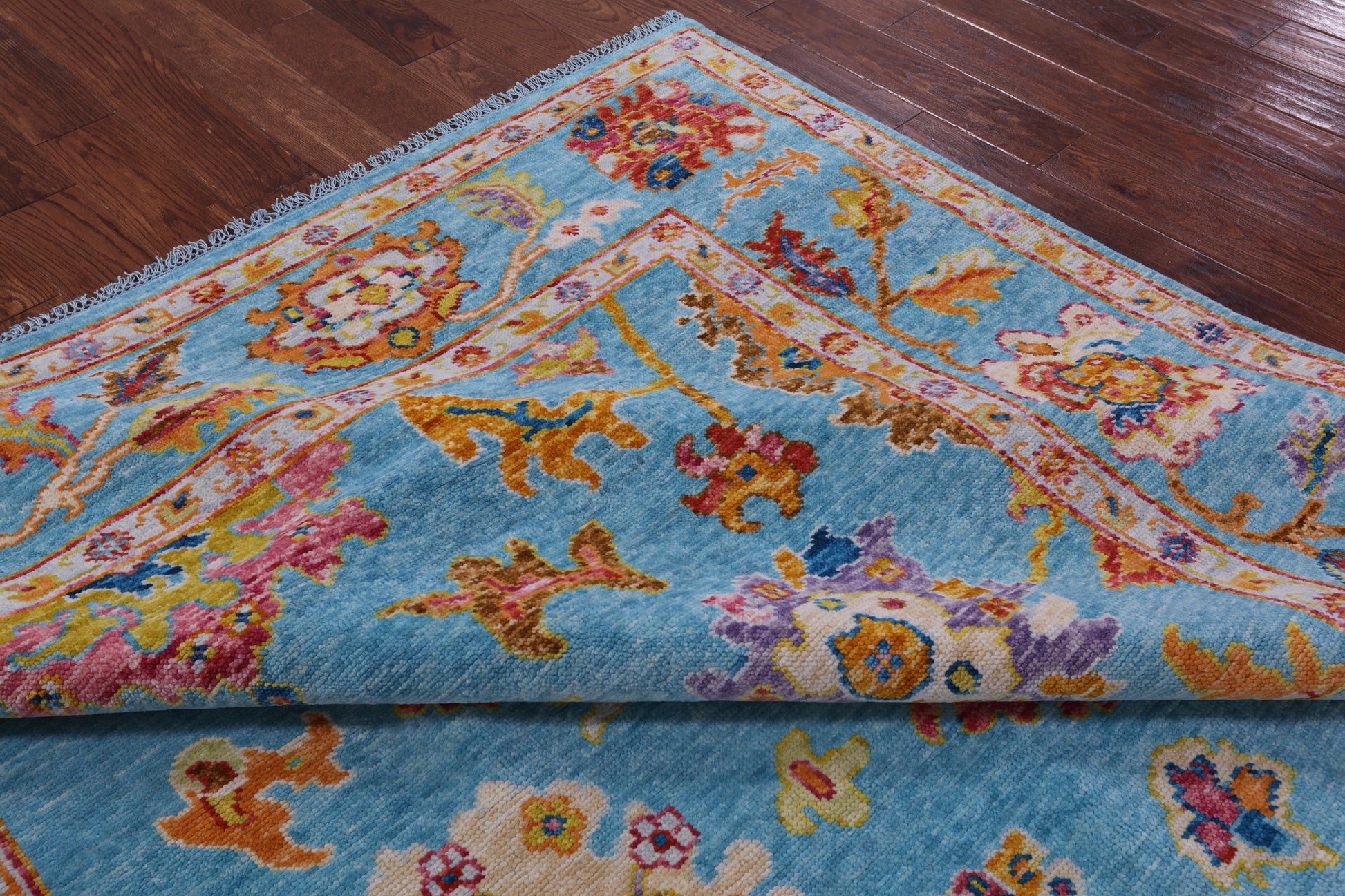 Blue Turkish Oushak Hand Knotted Wool Rug - 8' 1" X 9' 10" - Golden Nile