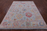 Light Blue Turkish Oushak Hand Knotted Wool Rug - 8' 1" X 9' 11" - Golden Nile
