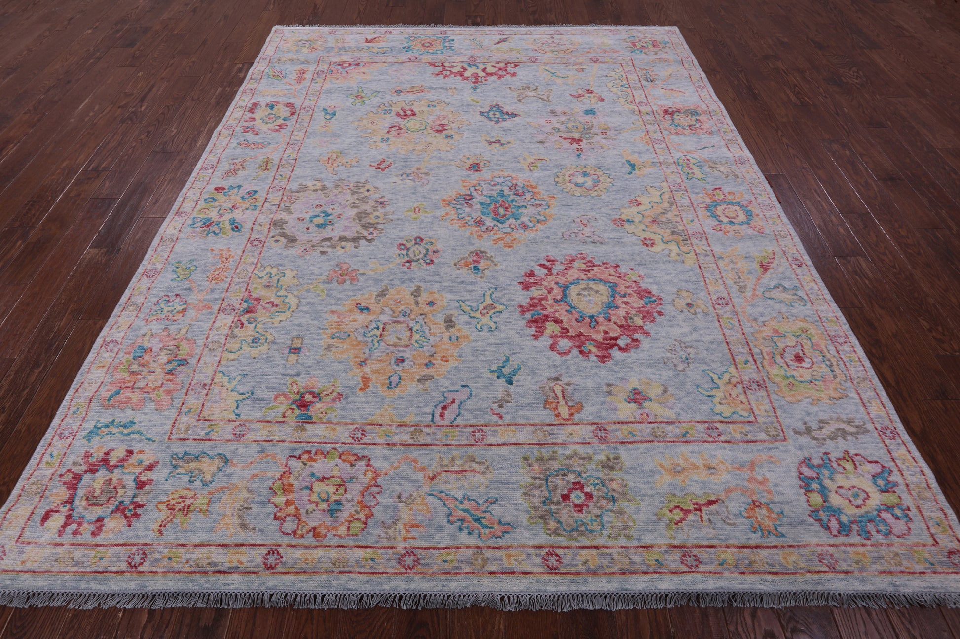 Light Blue Turkish Oushak Hand Knotted Wool Rug - 8' 1" X 9' 11" - Golden Nile