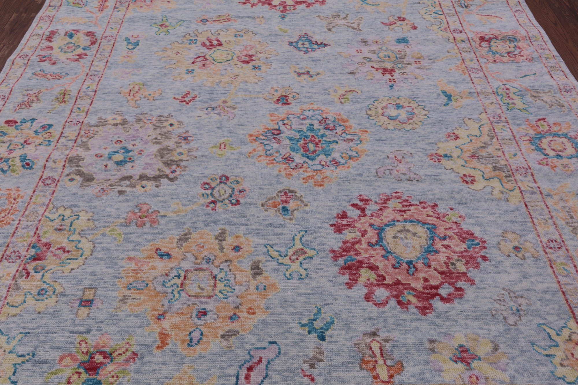 Light Blue Turkish Oushak Hand Knotted Wool Rug - 8' 1" X 9' 11" - Golden Nile