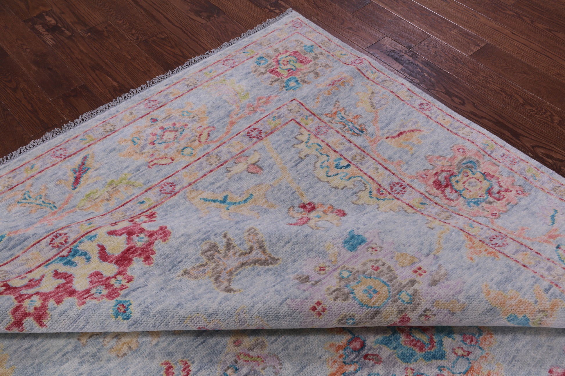 Light Blue Turkish Oushak Hand Knotted Wool Rug - 8' 1" X 9' 11" - Golden Nile