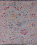 Light Blue Turkish Oushak Hand Knotted Wool Rug - 8' 1" X 9' 11" - Golden Nile