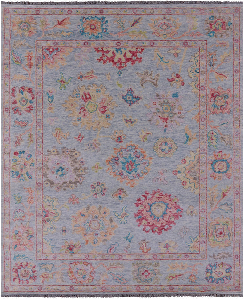 Light Blue Turkish Oushak Hand Knotted Wool Rug - 8' 1" X 9' 11" - Golden Nile