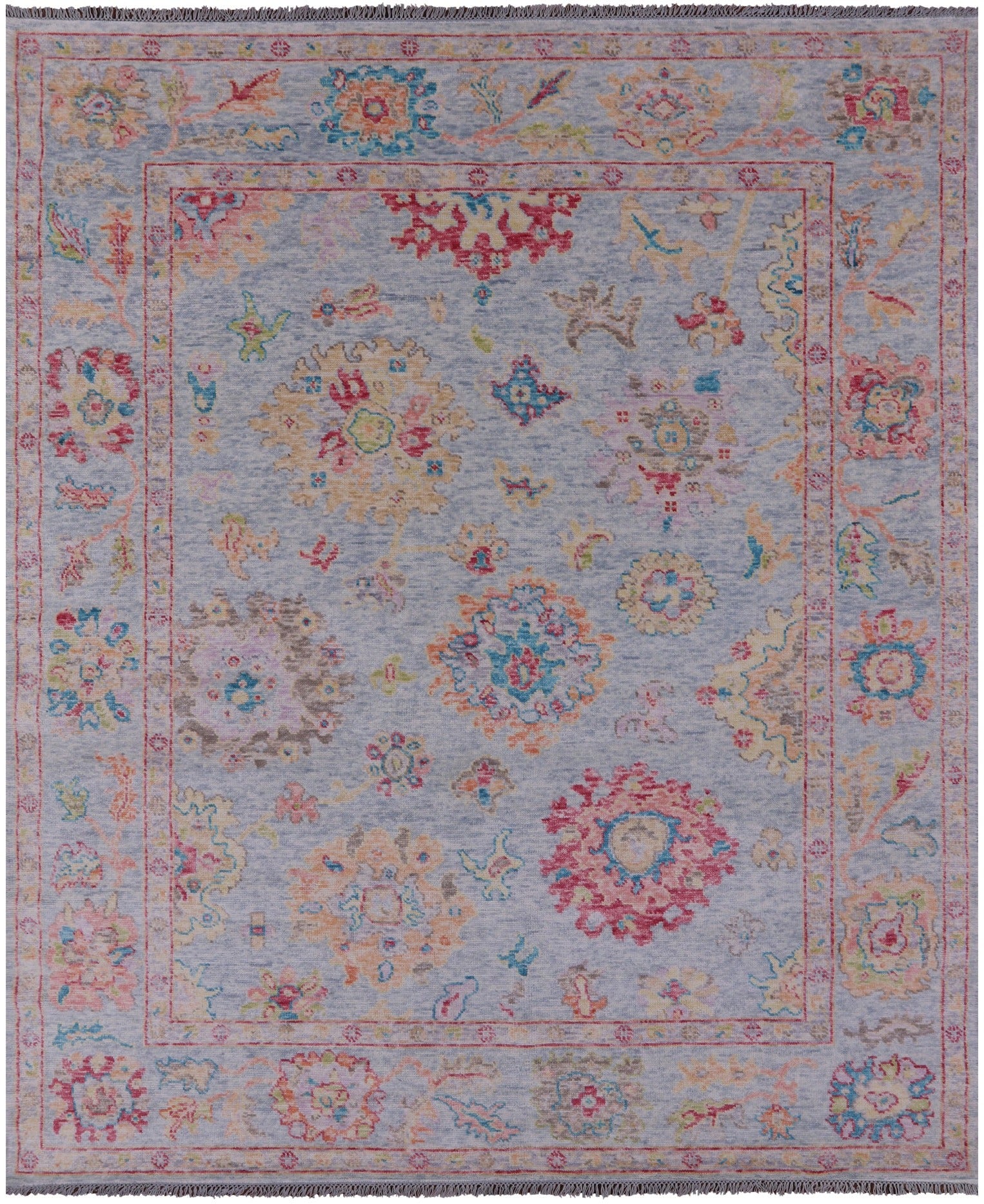 Light Blue Turkish Oushak Hand Knotted Wool Rug - 8' 1" X 9' 11" - Golden Nile