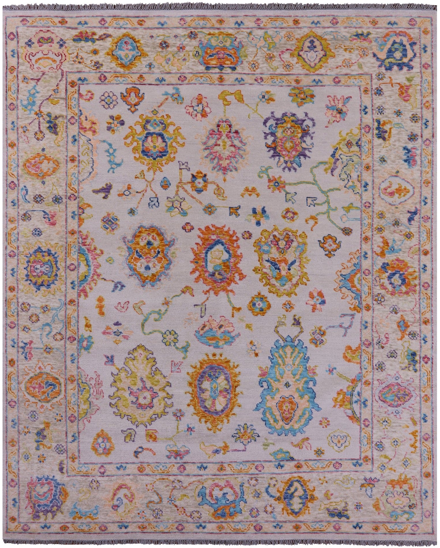 Ivory Turkish Oushak Hand Knotted Wool Rug - 8' 2" X 10' 0" - Golden Nile