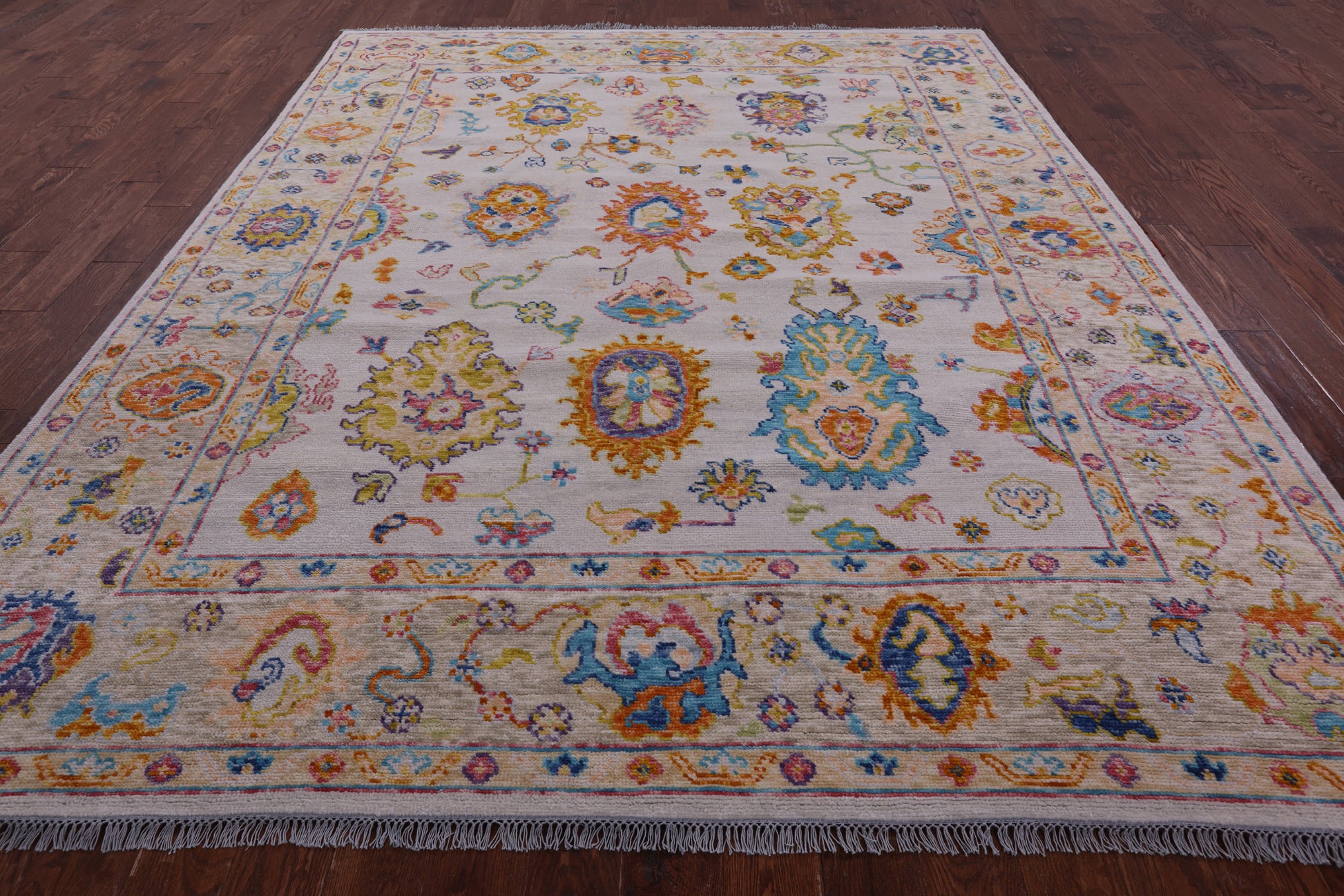 Ivory Turkish Oushak Hand Knotted Wool Rug - 8' 2" X 10' 0" - Golden Nile