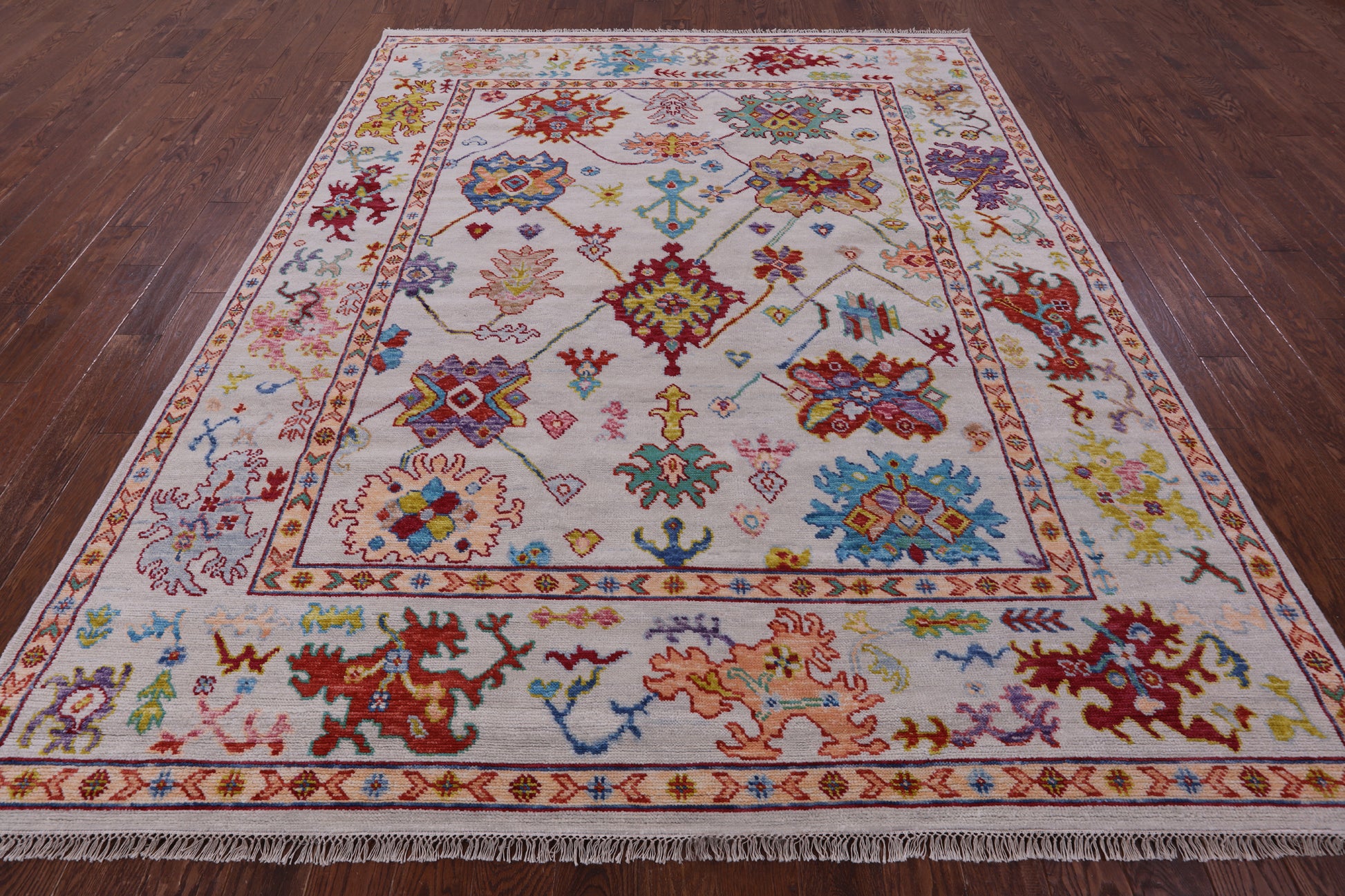 Ivory Turkish Oushak Hand Knotted Wool Rug - 8' 2" X 10' 2" - Golden Nile