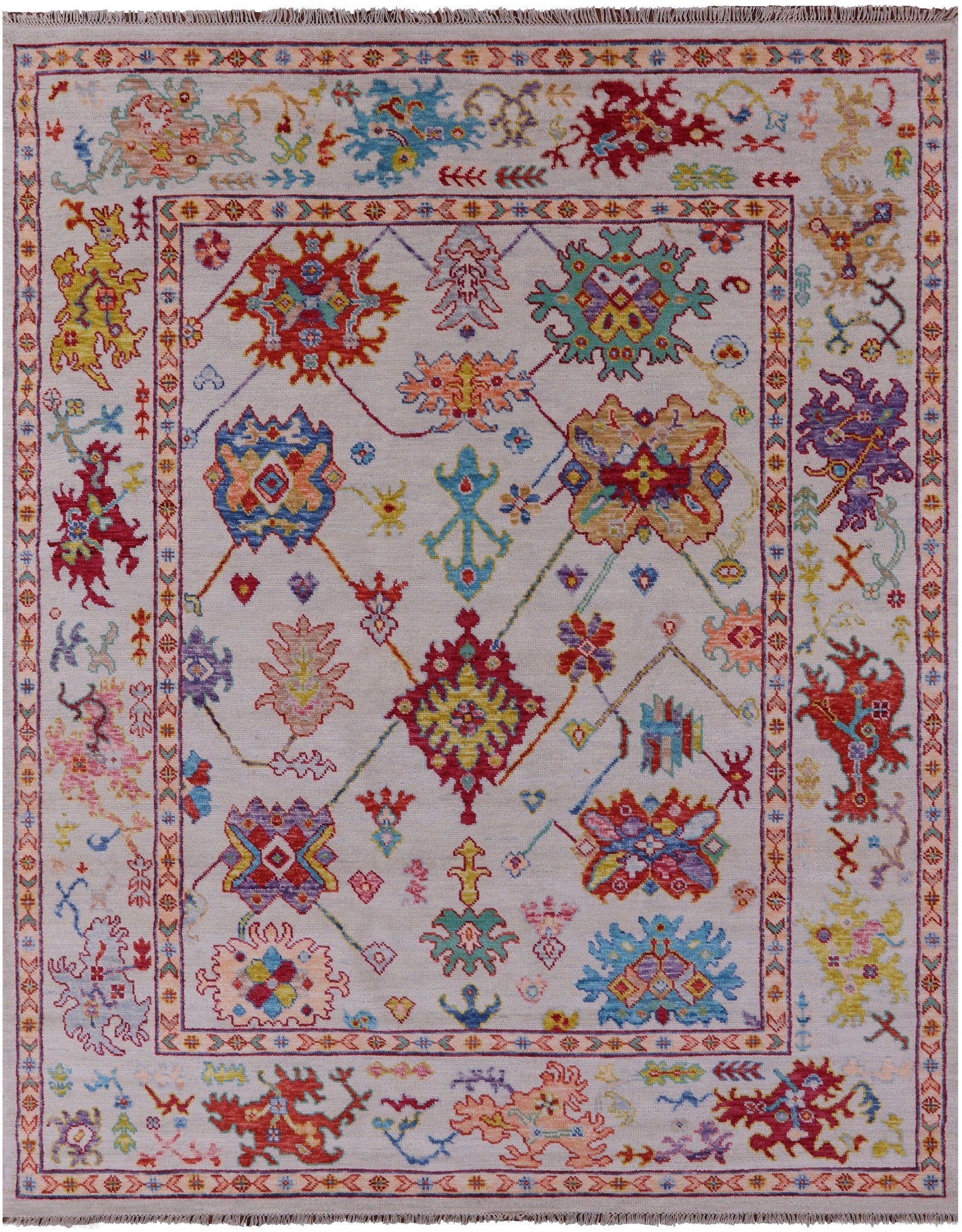Ivory Turkish Oushak Hand Knotted Wool Rug - 8' 2" X 10' 2" - Golden Nile