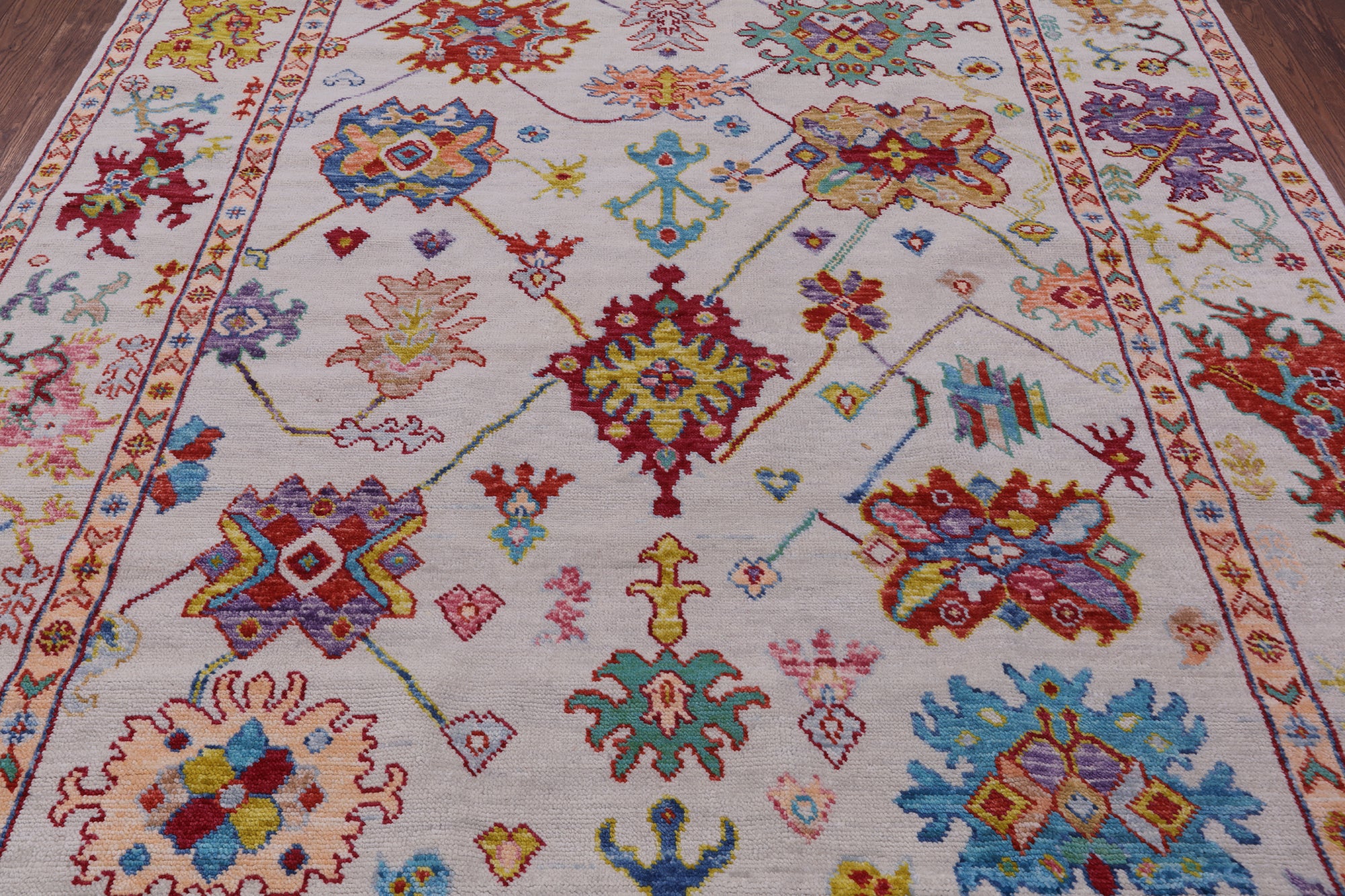 Ivory Turkish Oushak Hand Knotted Wool Rug - 8' 2" X 10' 2" - Golden Nile