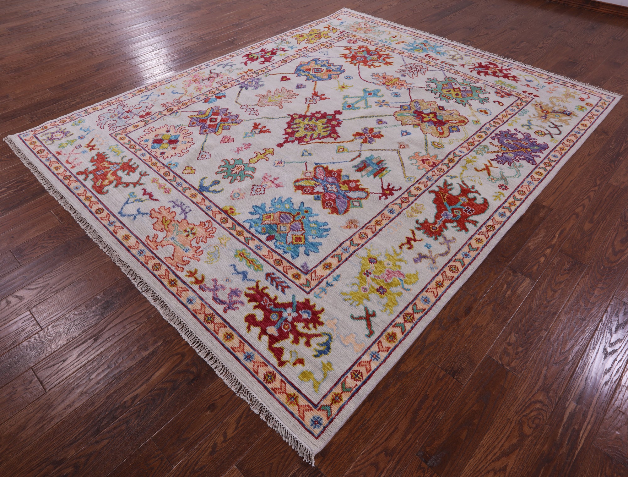 Ivory Turkish Oushak Hand Knotted Wool Rug - 8' 2" X 10' 2" - Golden Nile
