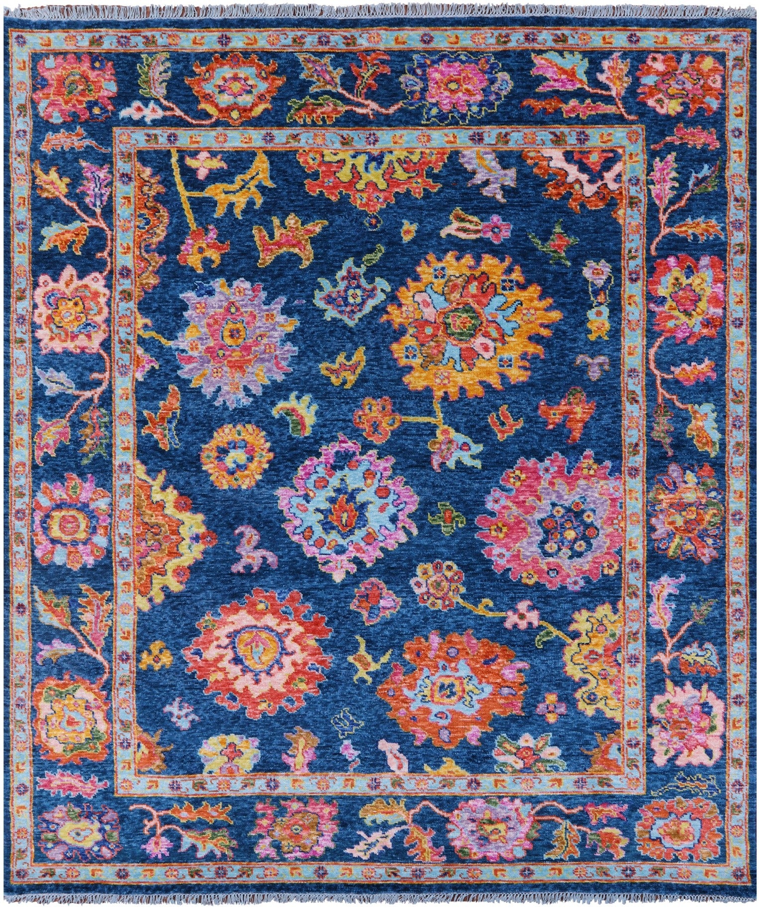 Blue Turkish Oushak Handmade Wool Rug - 8' 2" X 9' 11" - Golden Nile