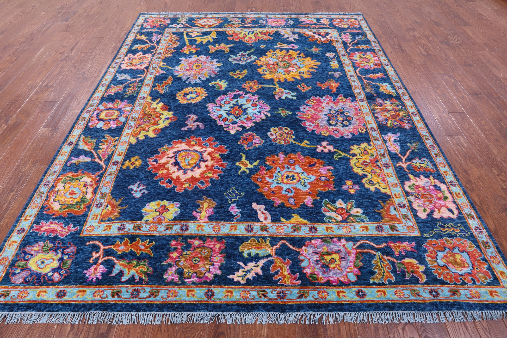 Blue Turkish Oushak Handmade Wool Rug - 8' 2" X 9' 11" - Golden Nile