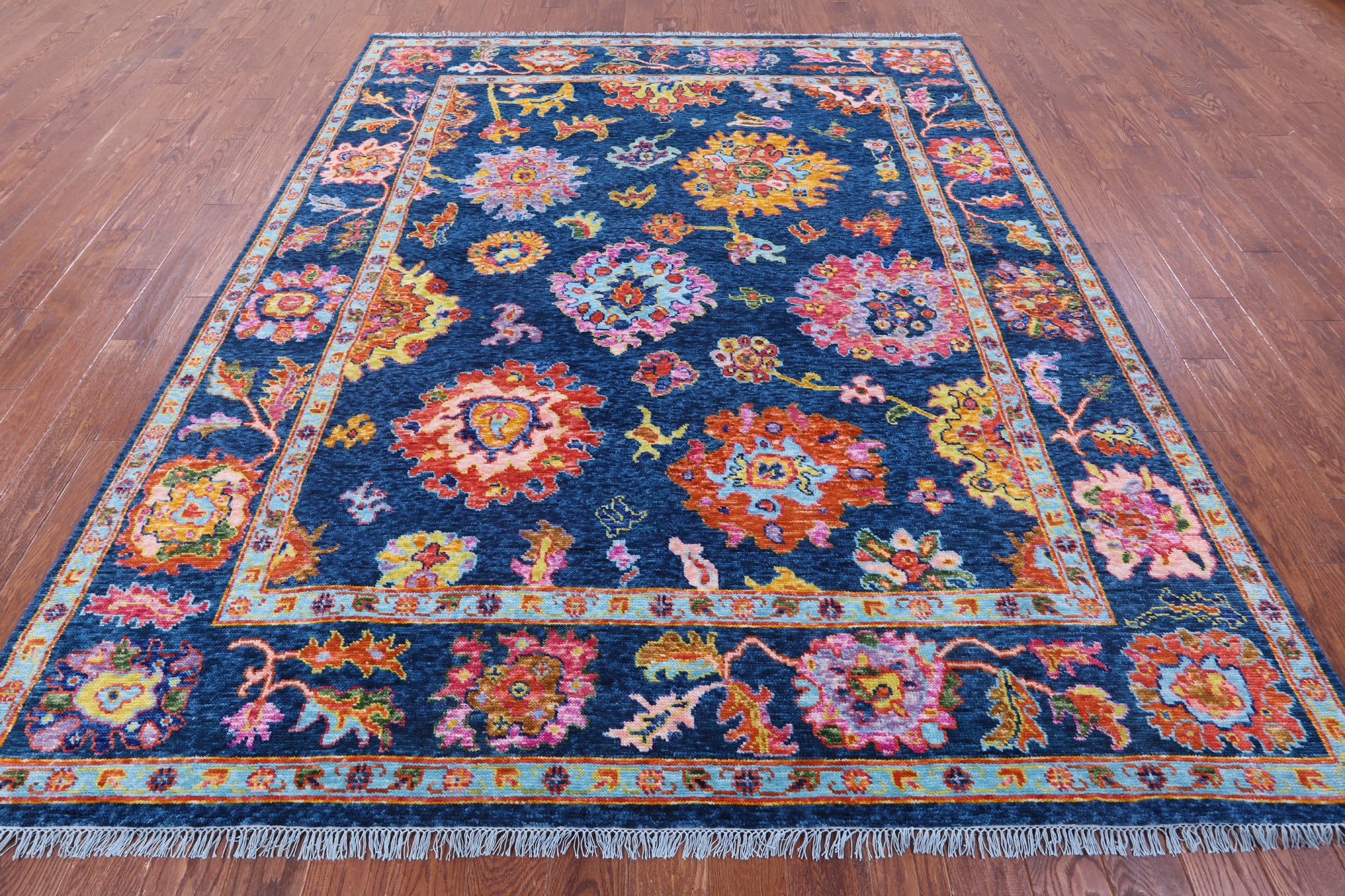Blue Turkish Oushak Handmade Wool Rug - 8' 2" X 9' 11" - Golden Nile