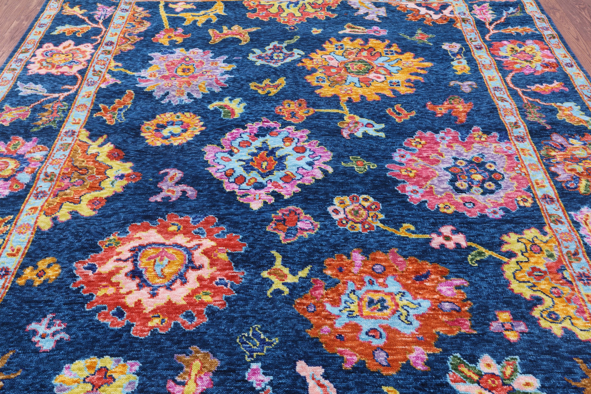 Blue Turkish Oushak Handmade Wool Rug - 8' 2" X 9' 11" - Golden Nile