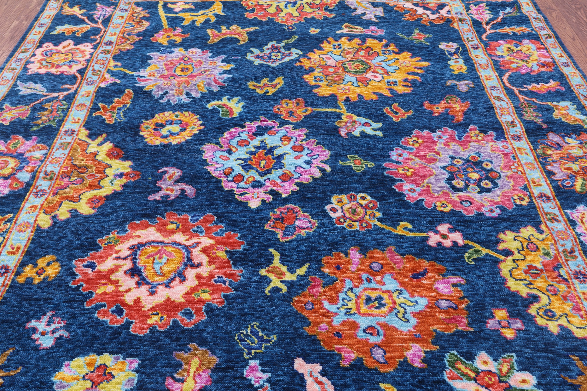 Blue Turkish Oushak Handmade Wool Rug - 8' 2" X 9' 11" - Golden Nile