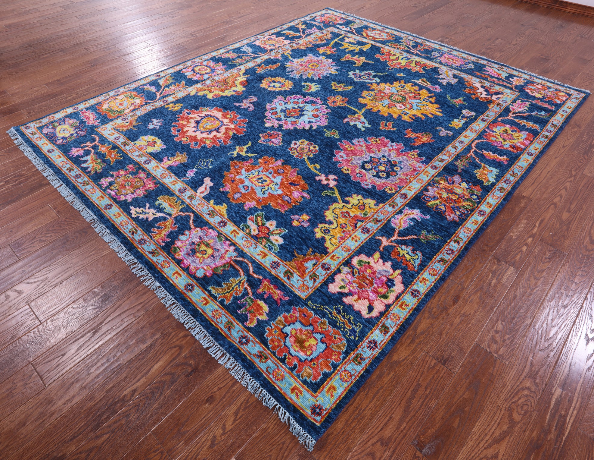 Blue Turkish Oushak Handmade Wool Rug - 8' 2" X 9' 11" - Golden Nile