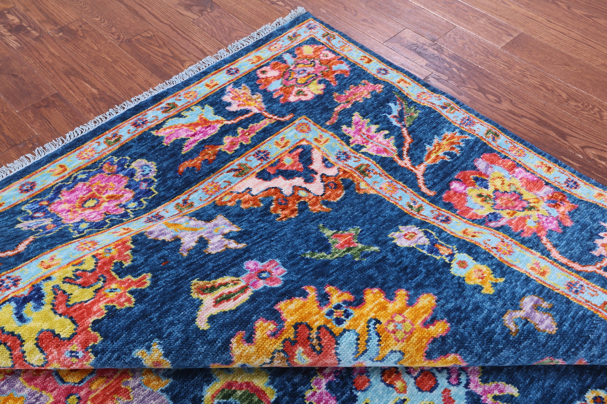 Blue Turkish Oushak Handmade Wool Rug - 8' 2" X 9' 11" - Golden Nile