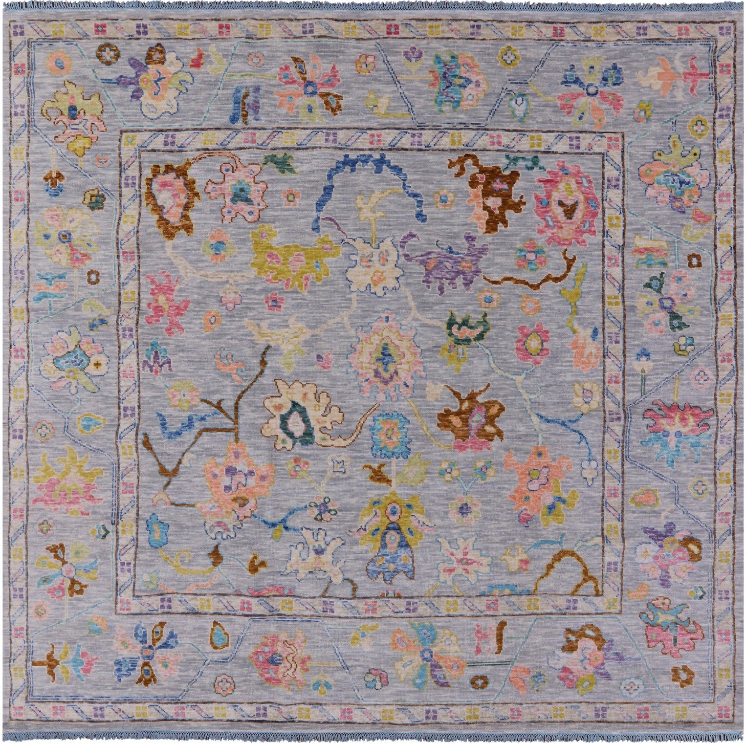 Grey Square Turkish Oushak Hand Knotted Wool Rug - 10' 0" X 10' 3" - Golden Nile