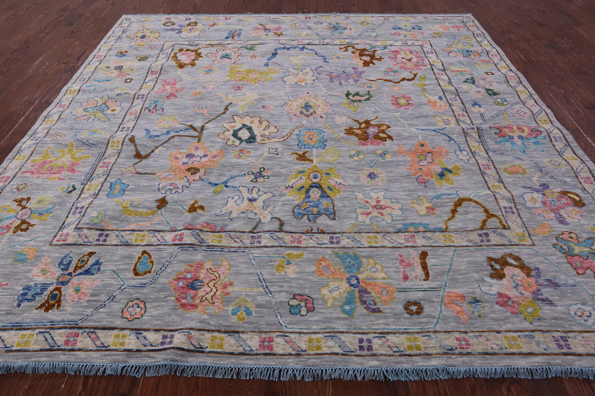 Grey Square Turkish Oushak Hand Knotted Wool Rug - 10' 0" X 10' 3" - Golden Nile