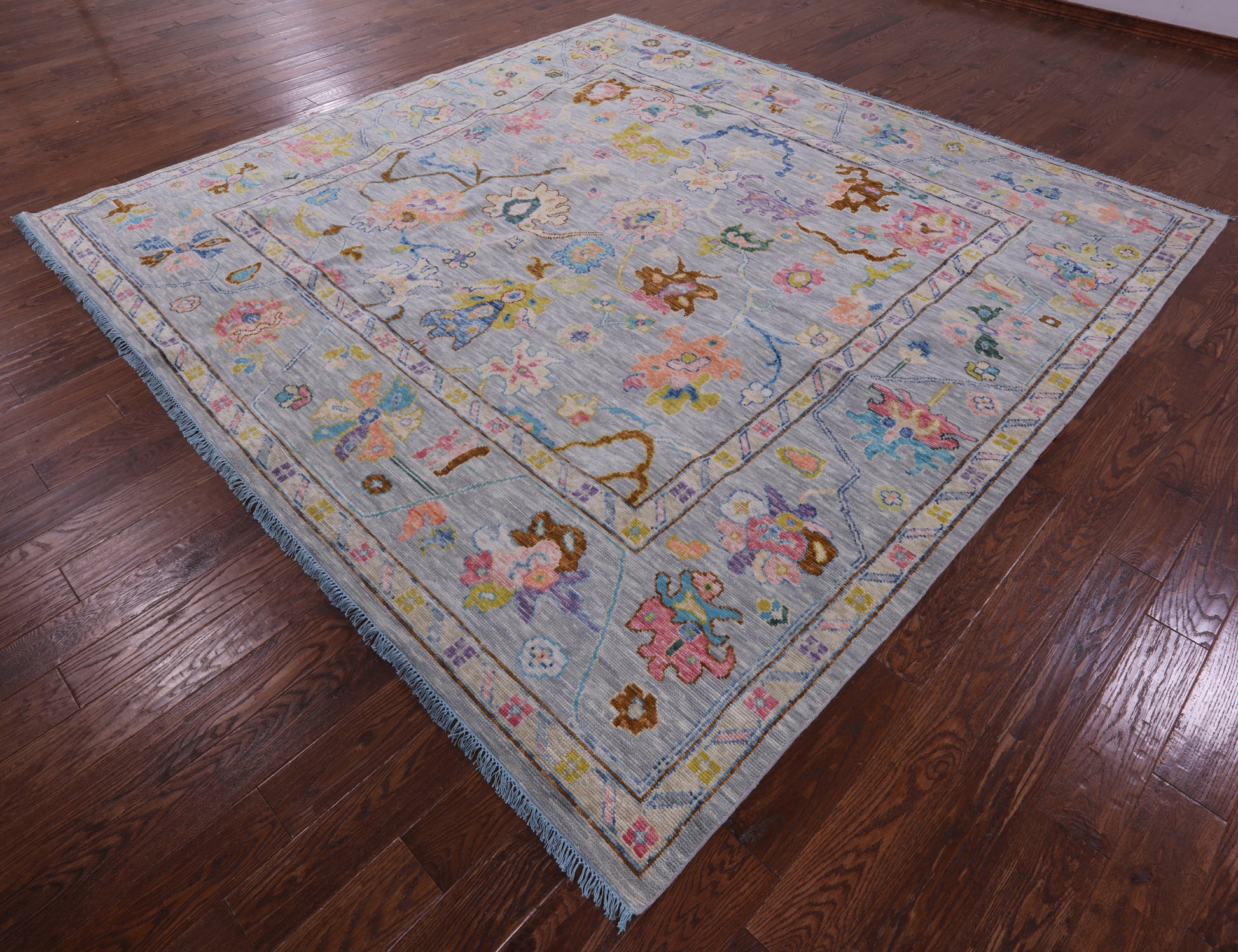 Grey Square Turkish Oushak Hand Knotted Wool Rug - 10' 0" X 10' 3" - Golden Nile