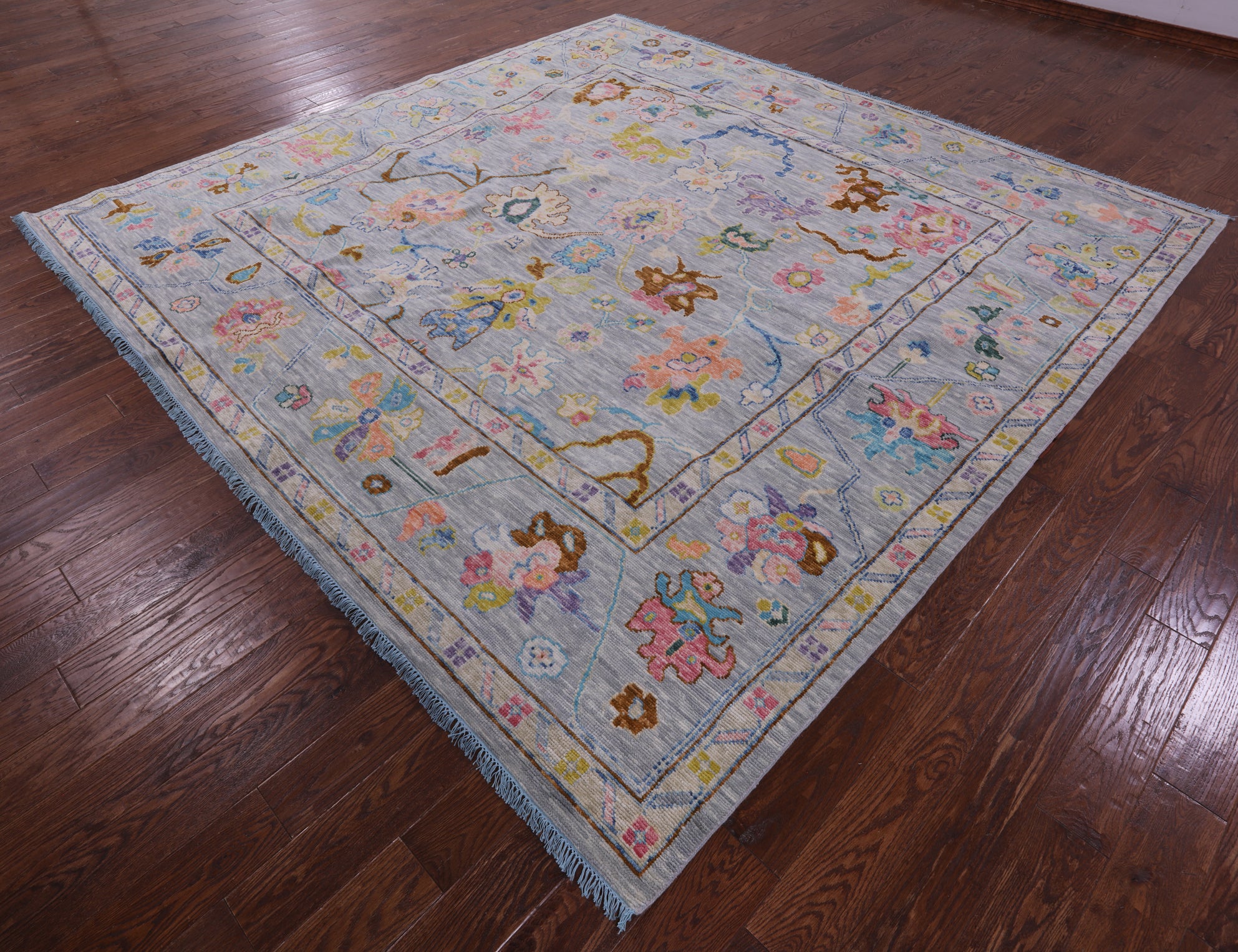 Grey Square Turkish Oushak Hand Knotted Wool Rug - 10' 0" X 10' 3" - Golden Nile