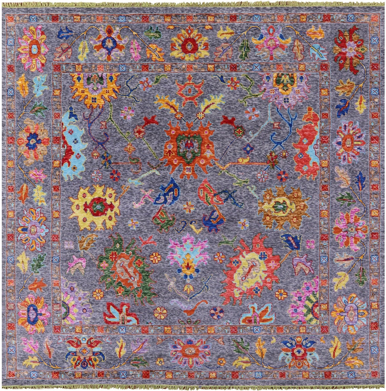Grey Square Turkish Oushak Hand Knotted Wool Rug - 10' 1" X 10' 2" - Golden Nile