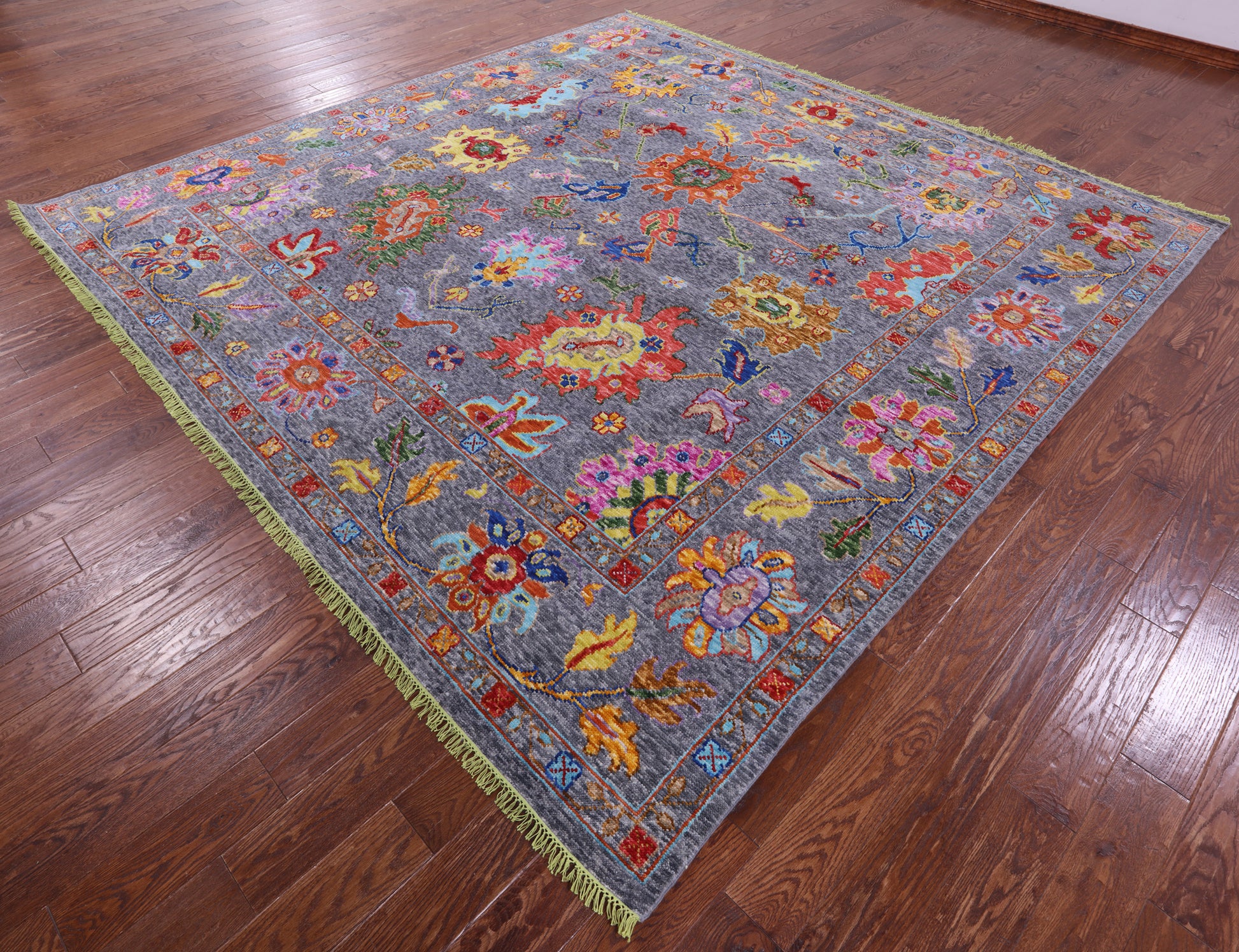 Grey Square Turkish Oushak Hand Knotted Wool Rug - 10' 1" X 10' 2" - Golden Nile