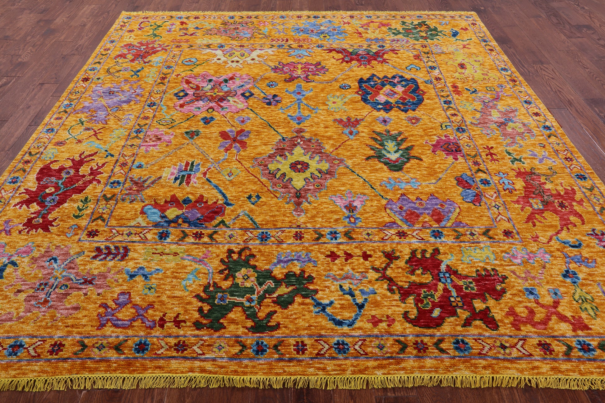 Gold Square Turkish Oushak Hand Knotted Wool Rug - 9' 0" X 9' 1" - Golden Nile