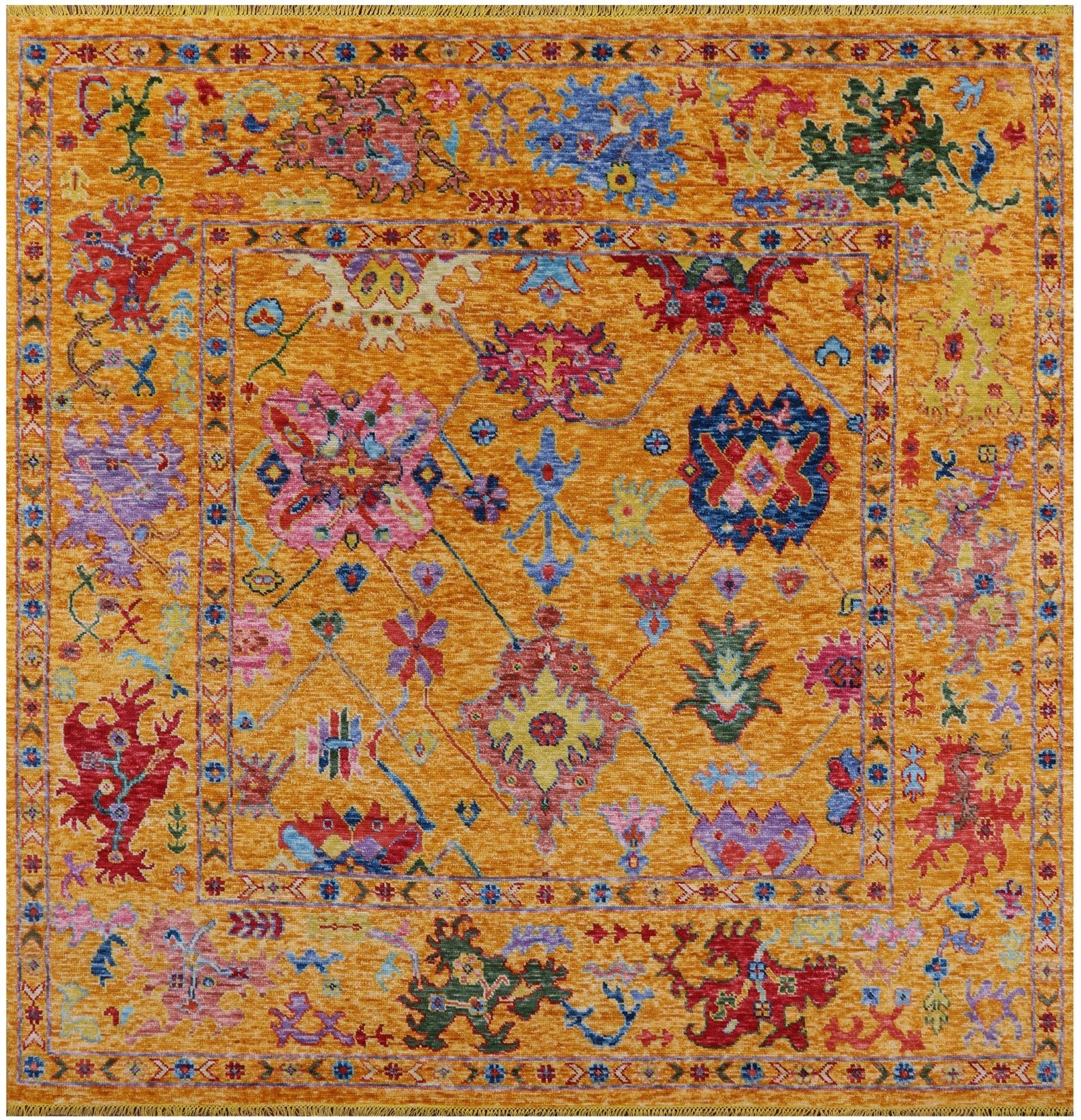 Gold Square Turkish Oushak Hand Knotted Wool Rug - 9' 0" X 9' 1" - Golden Nile