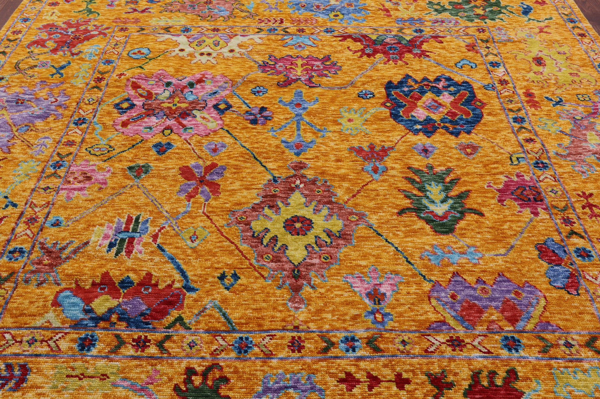 Gold Square Turkish Oushak Hand Knotted Wool Rug - 9' 0" X 9' 1" - Golden Nile