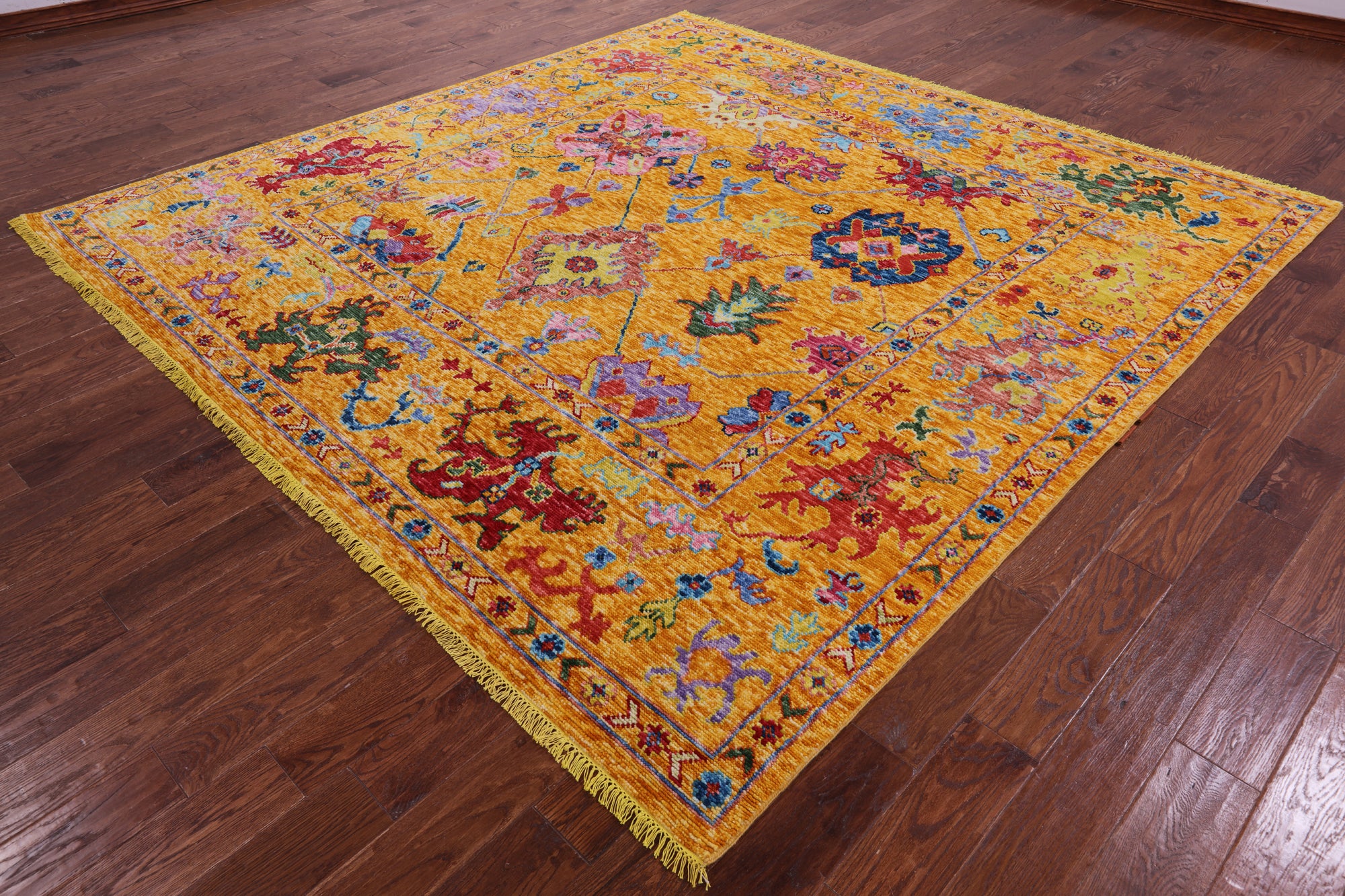 Gold Square Turkish Oushak Hand Knotted Wool Rug - 9' 0" X 9' 1" - Golden Nile