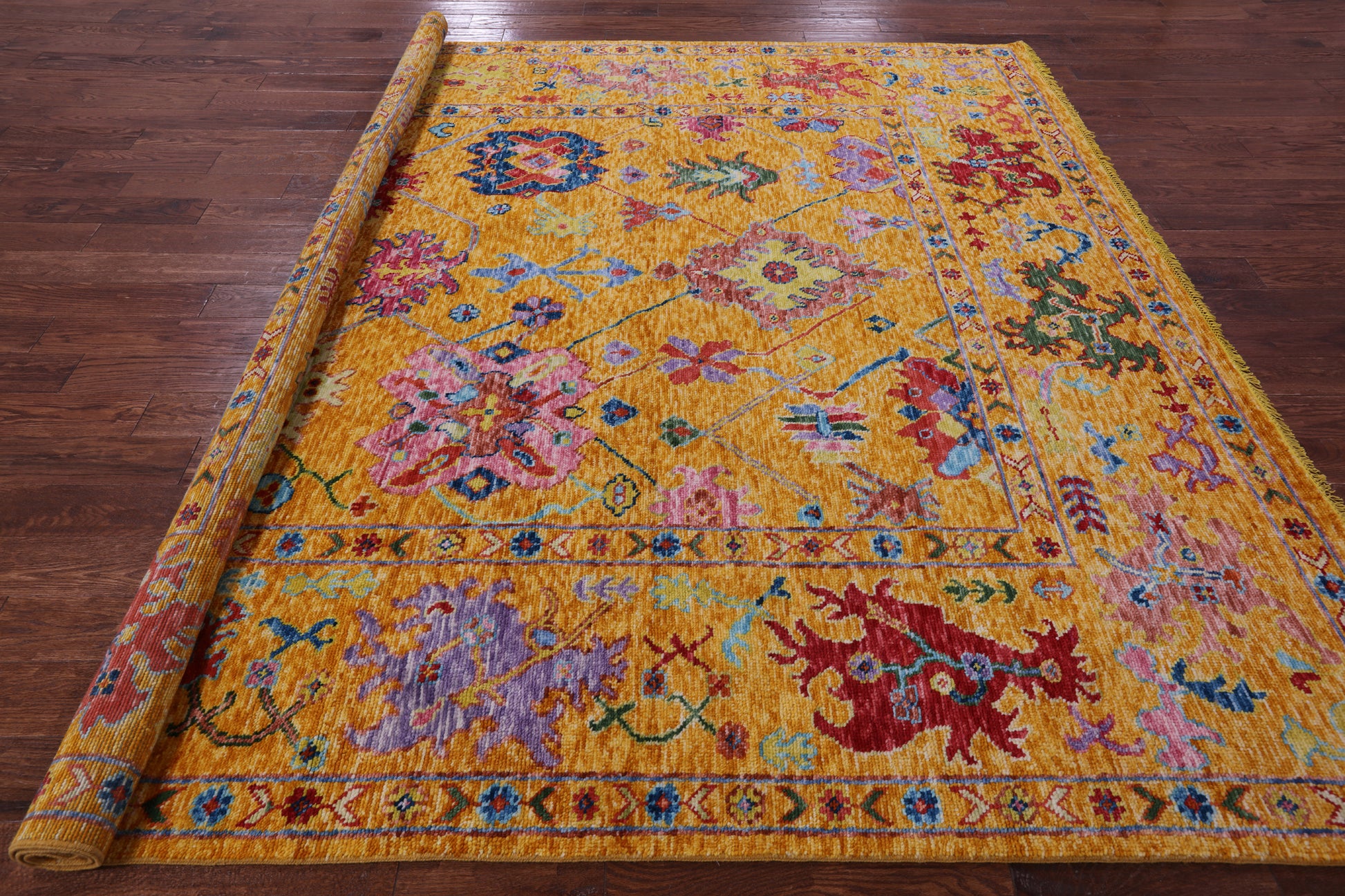 Gold Square Turkish Oushak Hand Knotted Wool Rug - 9' 0" X 9' 1" - Golden Nile